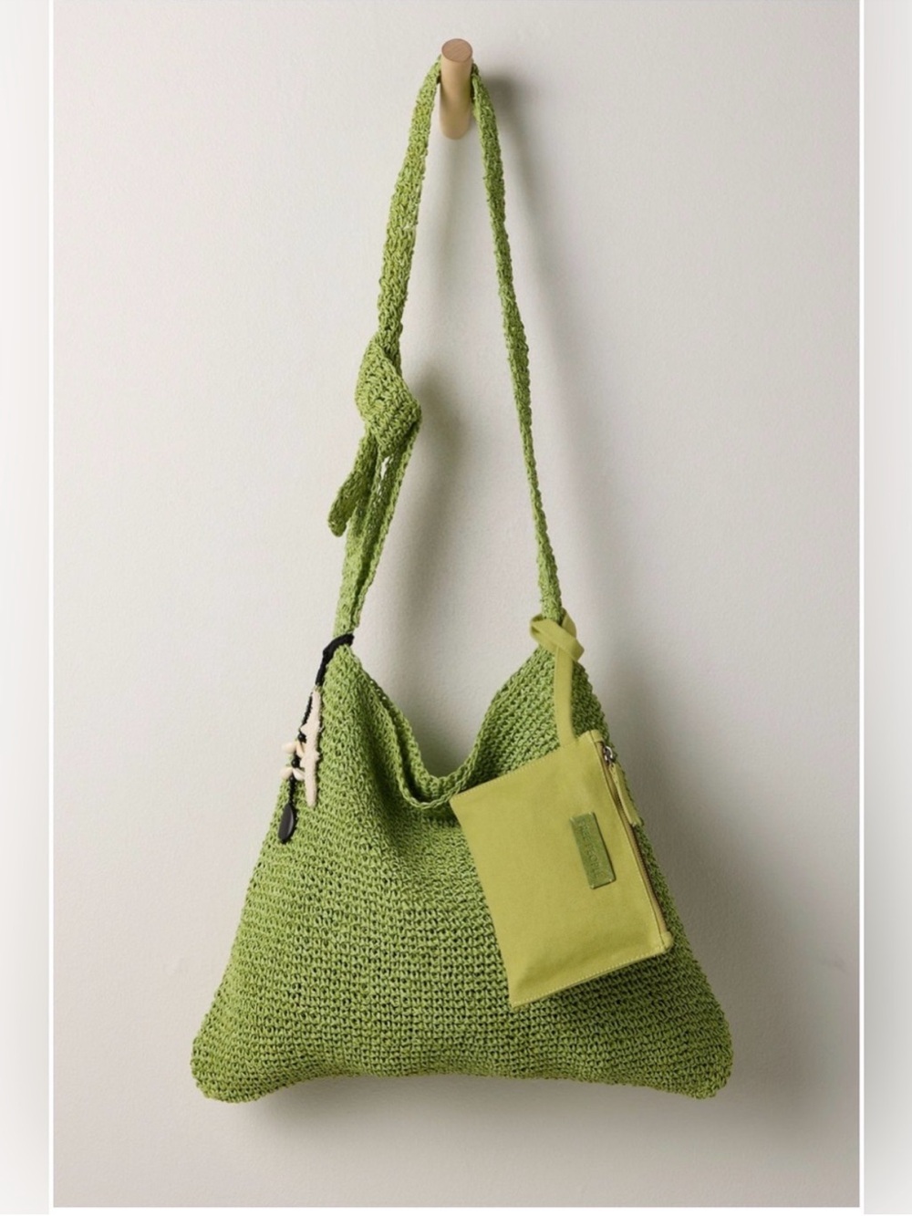 Free People Matcha Green Coastal Coast Straw Tote Bag with Pouch